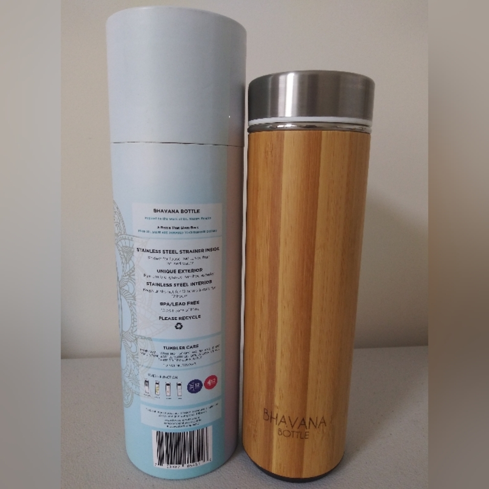 BHAVANA Bamboo Water Bottle 'PEACE' 17.9 oz Tumbler with Tea/Fruit Infuser NWT - Picture 2 of 12